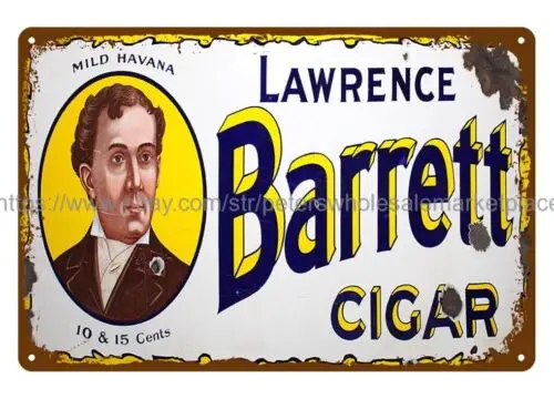 garage shop wall art LAWRENCE BARRETT CIGAR metal tin sign