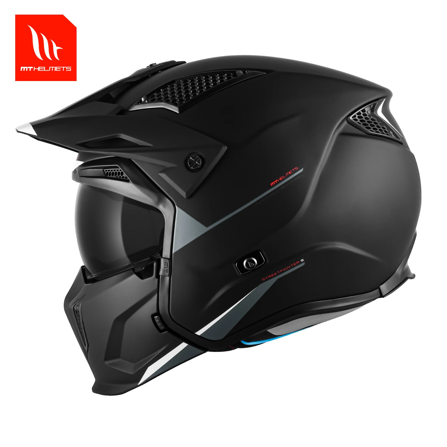 Nieuwe collectie modulaire helm motorfiets snelsluiting effen zwart wit glans / mat M-Xxxl Mt Streetfighter open gezicht motorcross