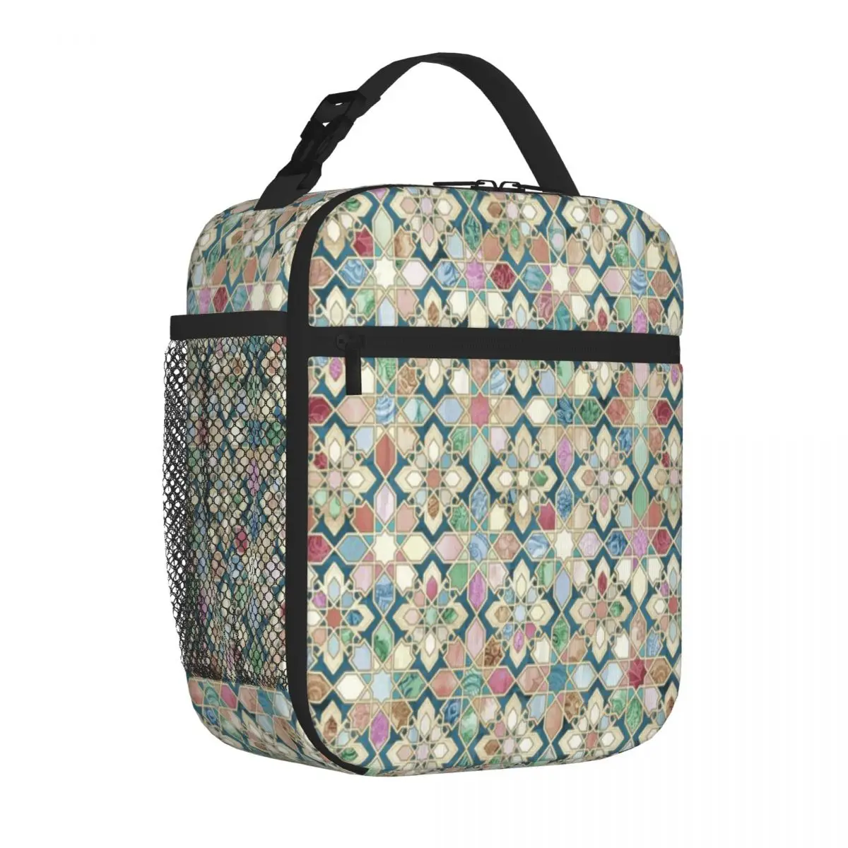 Hot Sale Muted Moroccan Mosaic Tiles Rainbow Print Adjustable Strap Lunch Bag Downtown Work Student Lunch Bag