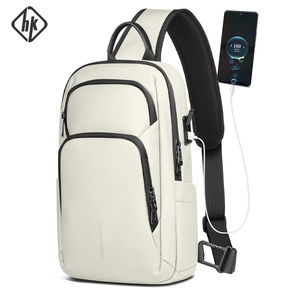 HK High-quality Business Men's Crossbody Bag USB Charging Port Waterproof Men Shoulder Bag Multifunctional Lightweight Chest Bag