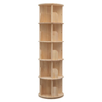 Floor Stand Revolving Multilayer 3 Tiers Solid Wood Bookshelf Kids Living Room Circular Portable Free Rotating Book Storage Rack