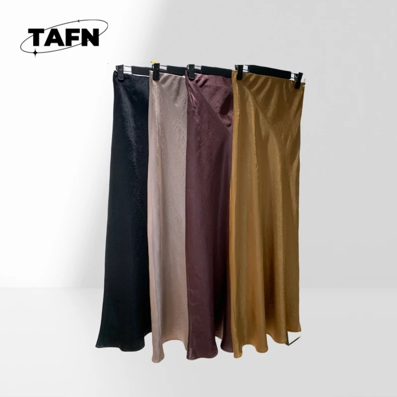 

Minimalist High Waist Skirt for Women A-Line Solid Color Midi Skirt Women's Skirt High Waist Cotton Blend A-Line AI1320