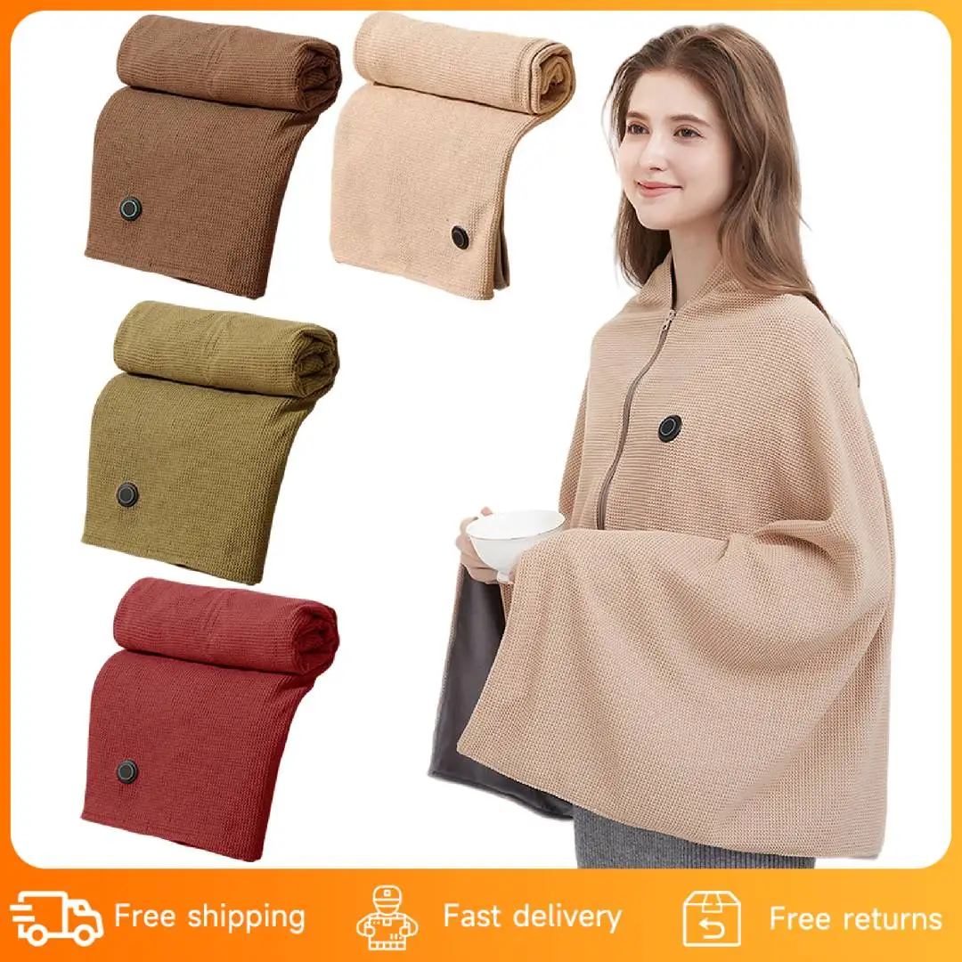 

Портативное USB-шаль с электрическим подогревом, фланелевое одеяло с застежкой-молнией, регулируемая 3-уровневая температура, носимый теплый шарф на плечо