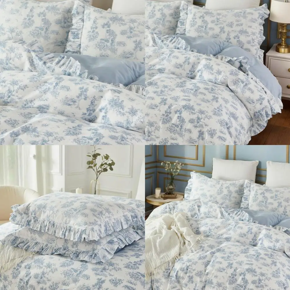 

Винтажный комплект пододеяльников с синим цветочным принтом, полный размер для спальни девочек, 100% хлопок, нежный французский стиль кантри