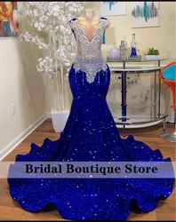 Sparkly Royal Blue Diamonds Mermaid Prom Dress Glitter Sequins Bead Crystal Rhinestones Vestidos Birthday Party Dress Customized