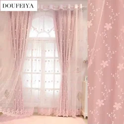 Korean Pink Blackout Princess Curtains for Girls Kids Living Room Bedroom Windows Treatment Romantic Screen Cheap Curtain Deals