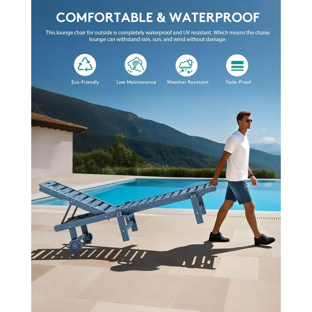 

Outdoor Chaise Lounge, 78 Length Patio Chaise Lounge Chair with 5 Positions Adjustable Backrest,Lounge Chair with Rolling Wheels