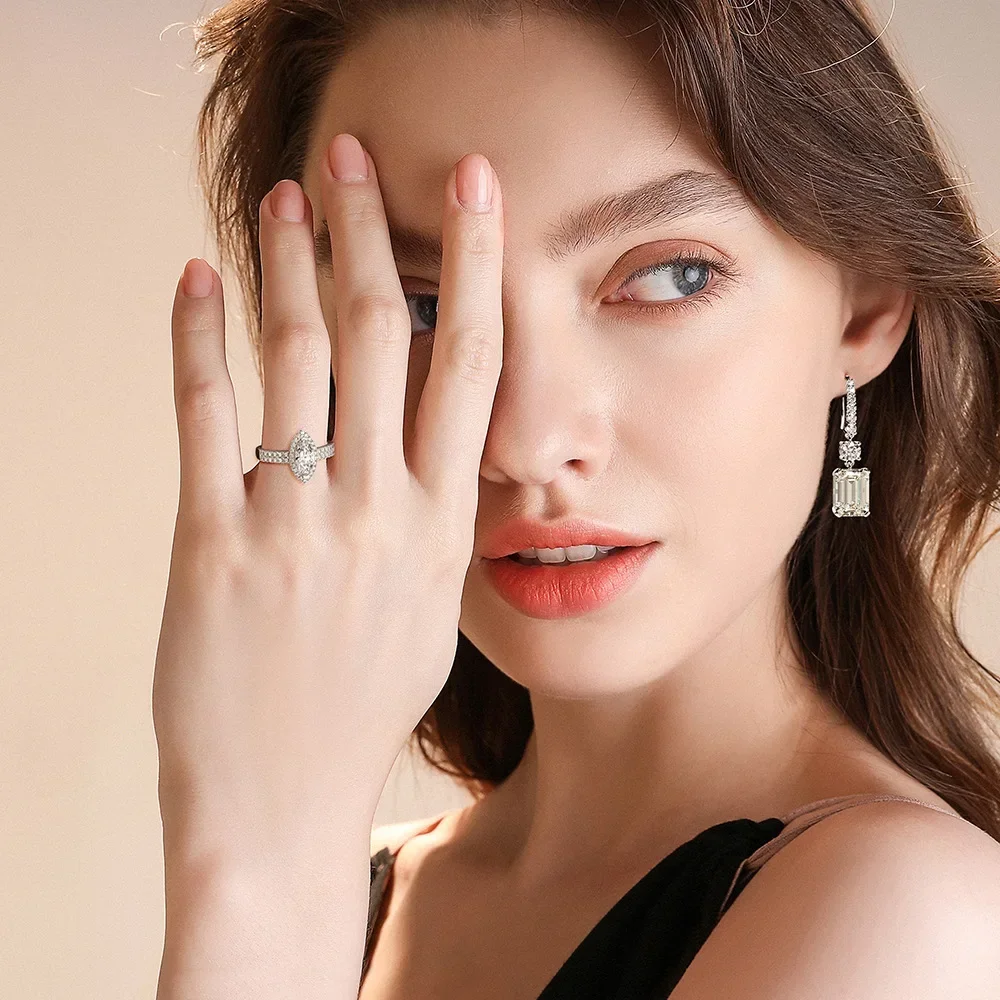 FCGJHW Moissanite Emerald Dangle Drop Earrings S925 Silver Drop Diamonds Ear Hook for Women Engagement Gifts Fine Jewelry 2026