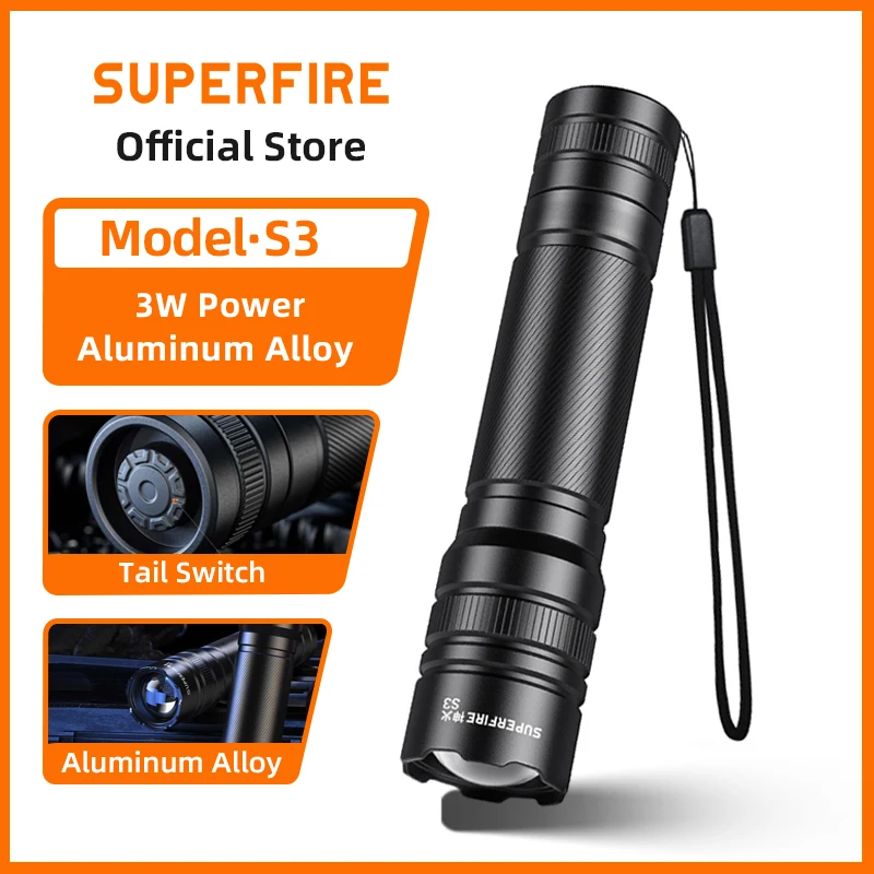 

Мини-светодиодный фонарик SUPERFIRE S3, водонепроницаемый, мощный, светодиодный, масштабируемый, Lanterna 18650, аккумулятор для кемпинга, улицы, экстренной помощи