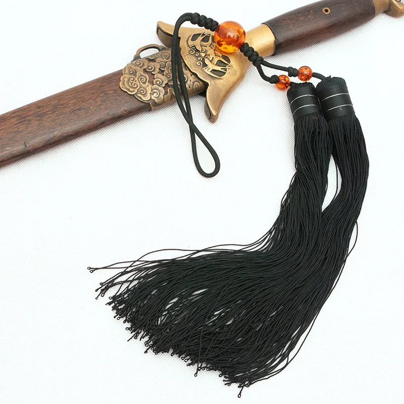 Real Silk Martial Arts Taiji Sword Tassel Tai Chi Sword Accessories Chinese Traditional Ear Hanging Ribbon Middle Long Brown