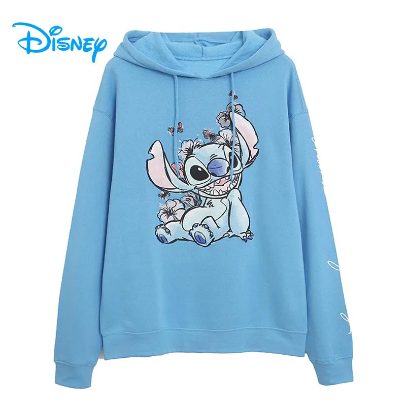 Disney Stitch Cartoon Hooded Sweatshirt Women Casual Fleece Hoodies Pullover Tops Kawaii Jumper Jacket Fashion Streetwear Femme