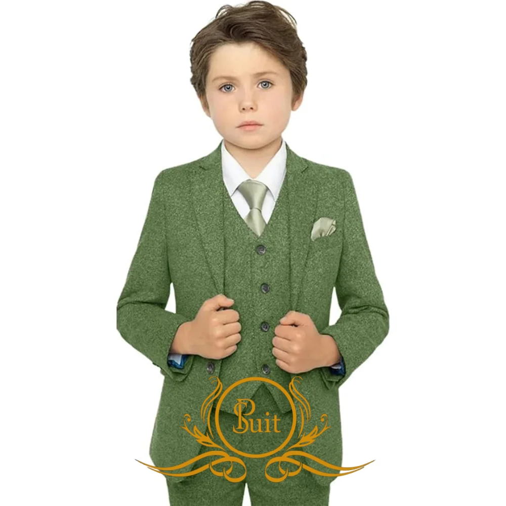 

Formal Herringbone Boys Suit 3 Pieces Kids Tuxedo Wedding Dinner Party Slim Fit Jacket Vest Pants Set Tweed Blazer Suits