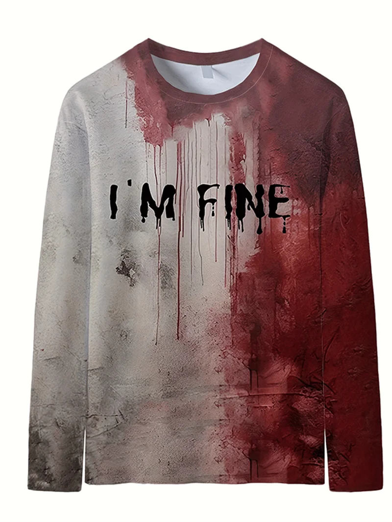 Women New 3D Printed Horror Halloween Styles Long Sleeve T Shirt Harajuku Bloody Patterns Graphic Round Neck Long Sleeve T Shirt