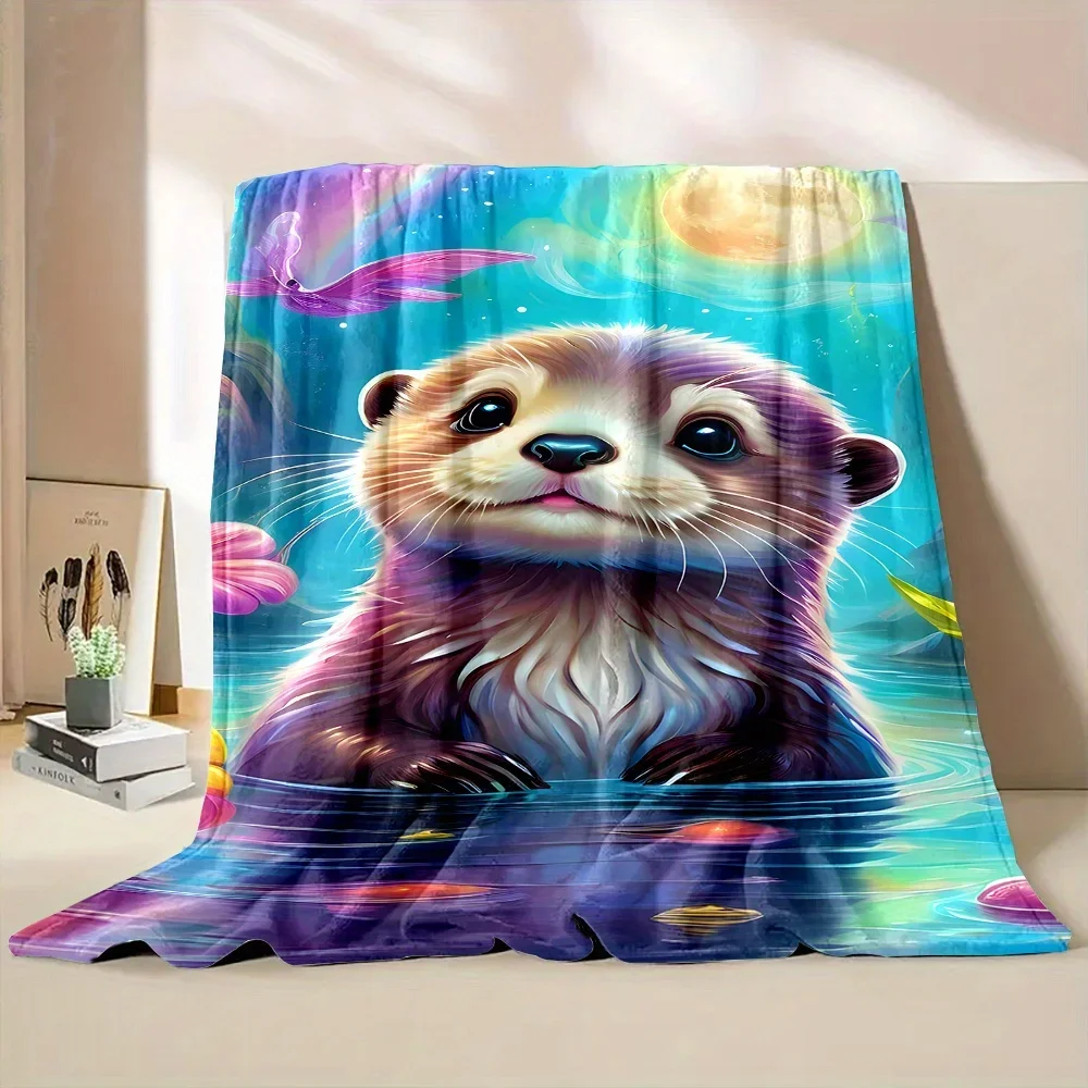 Aesthetic Cute Otter Underwater Dreamy Ocean Print Fleece Throw Blanket Cozy Couch Decor Gift for Girls Beach Animals Watercolor