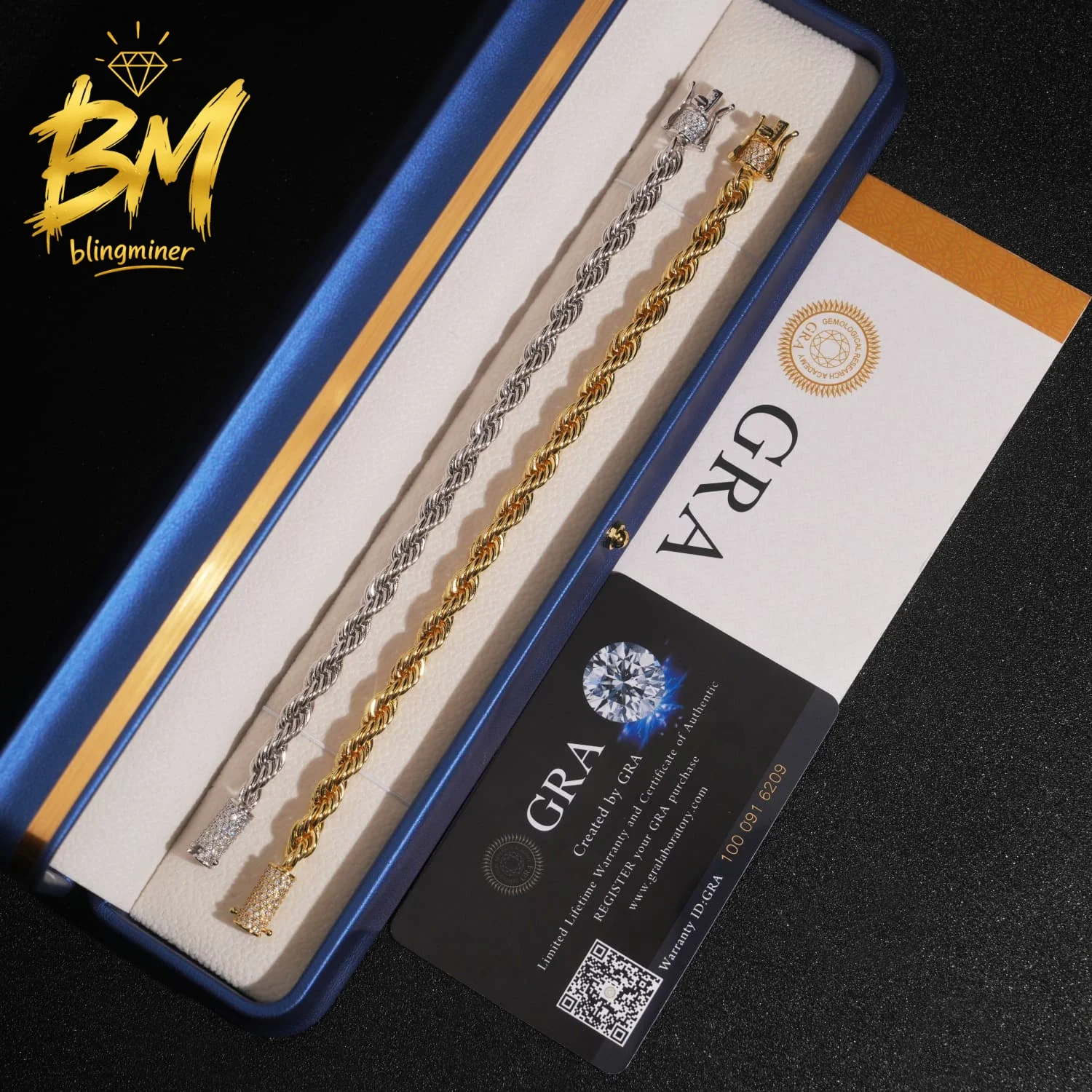 Blingminer 6mm Width Stainless Steel 316L VVS Moissanite Clasp Cuban Link Chain Iced Out  For Men Jewelry Pass Diamonds Tester