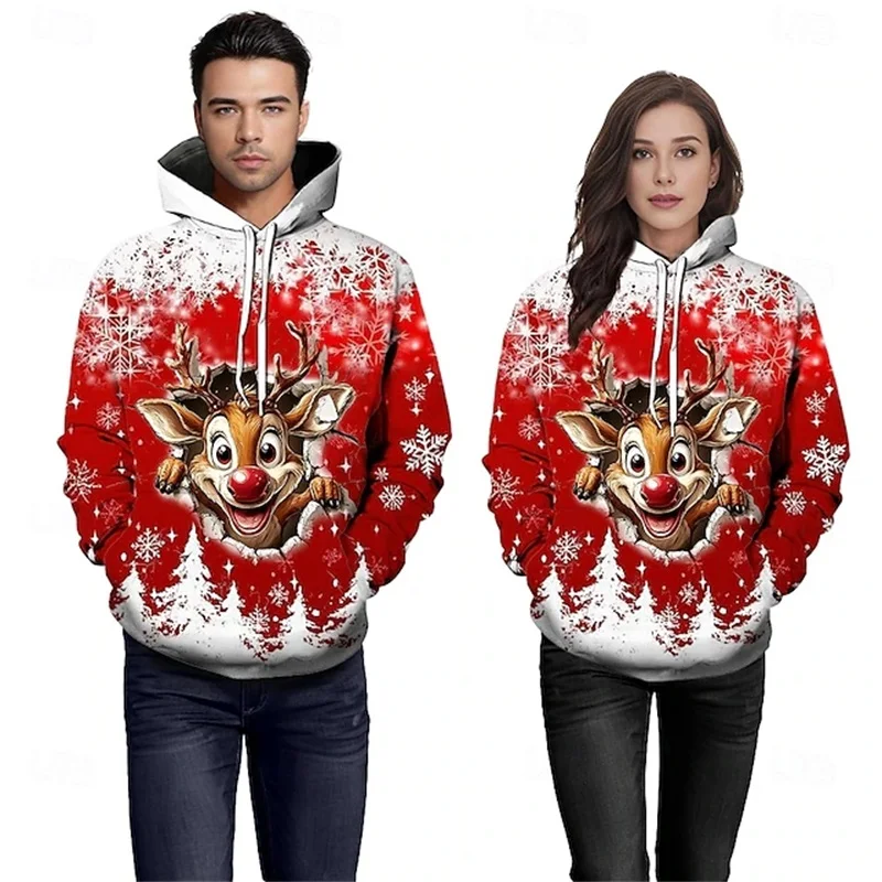 

Fashion Creative Design Hoodies For Men Women 3D Printed Christmas Theme Hooded Couple Clothes Oversize Daily Casual Sweatshirts