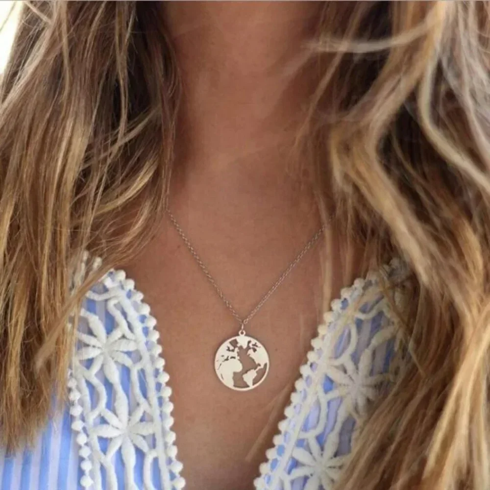 SUMENG 2025 Vintage Origami World Map Geometric Round Circle Pendant Necklace Women Jewelry Chokers Gifts for Her