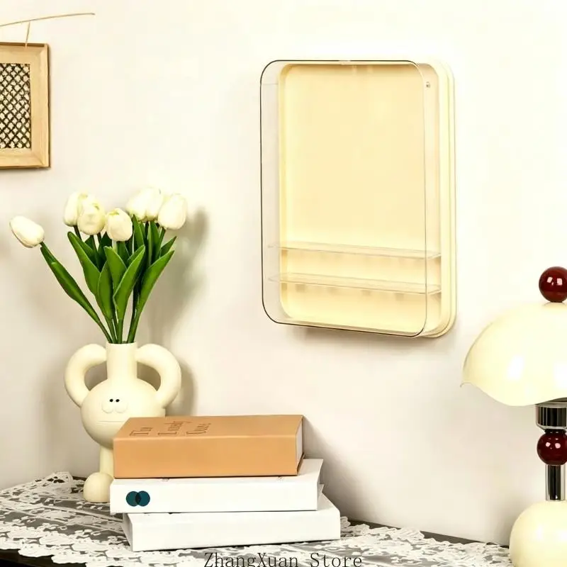 Kleine Figurenvitrine für die Raumwand mit abgestuftem Innenraum, durchsichtige Aufbewahrungsbox vorne für Sammlerstücke – Detail 4