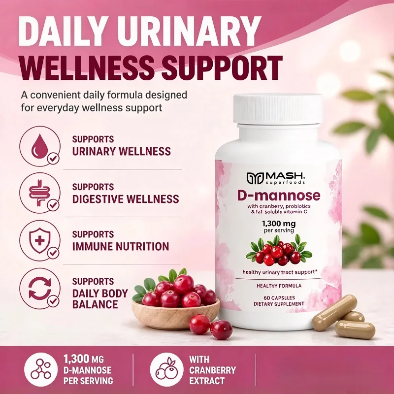 Docteat D-mannose Capsules for Urinary Wellness Support with Cranberry Extract, Probiotic Blend and Vitamin C, 60 Capsules