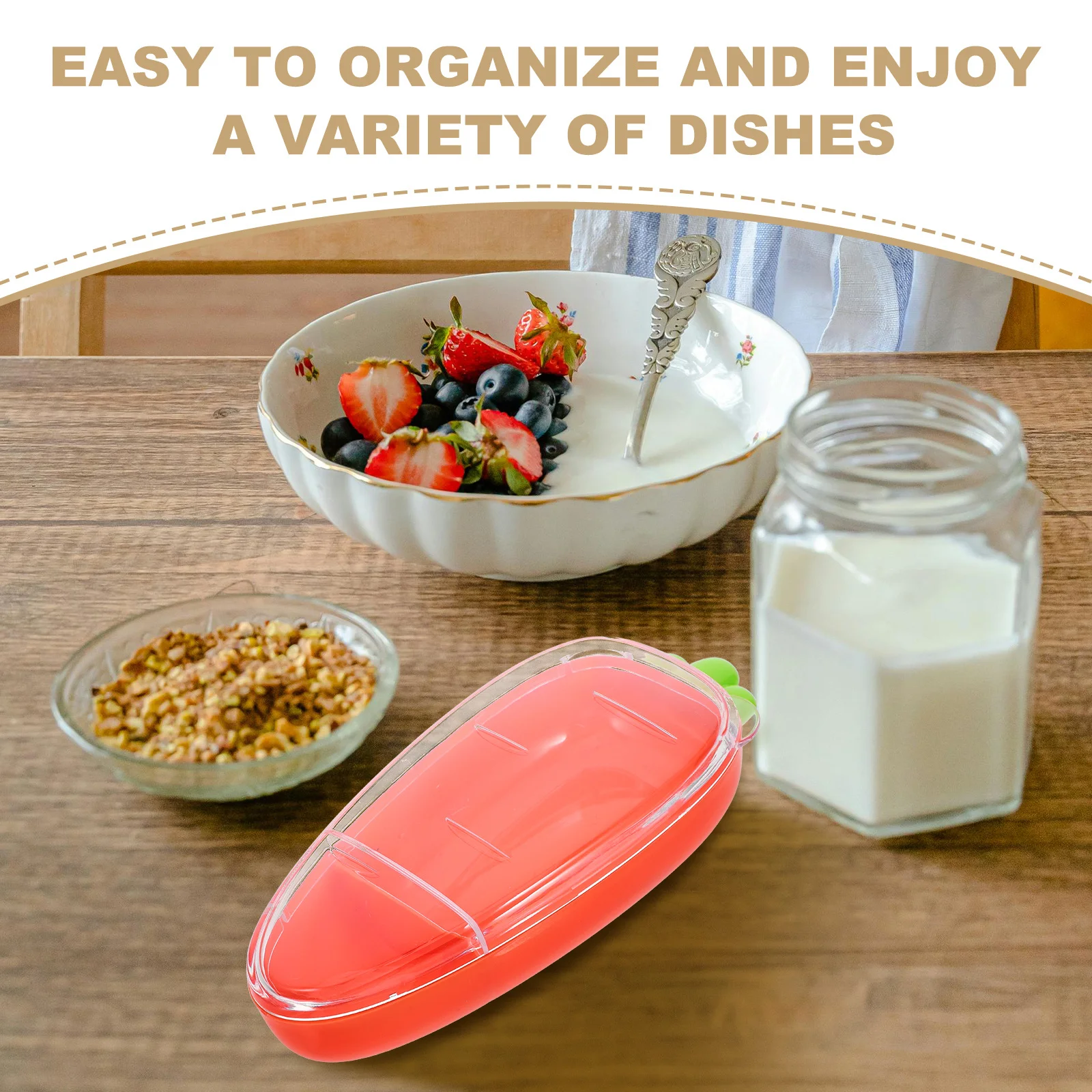 

Reusable Plastic Snack Box Divided 2-Compartment Container with Lid ABS Material Fresh Keeping Tray for Office Picnic