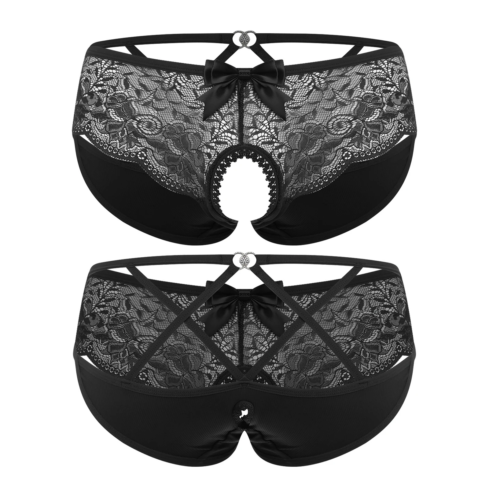 Men's Floral Lace Closed/Opened Crotch Lingerie with Bow