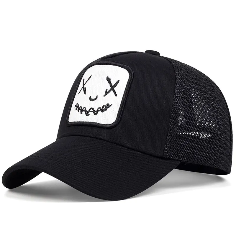 Unisex Ghost Face Embroidery Baseball Net Caps Spring and Summer Outdoor Adjustable Casual Hats Sunscreen Hat