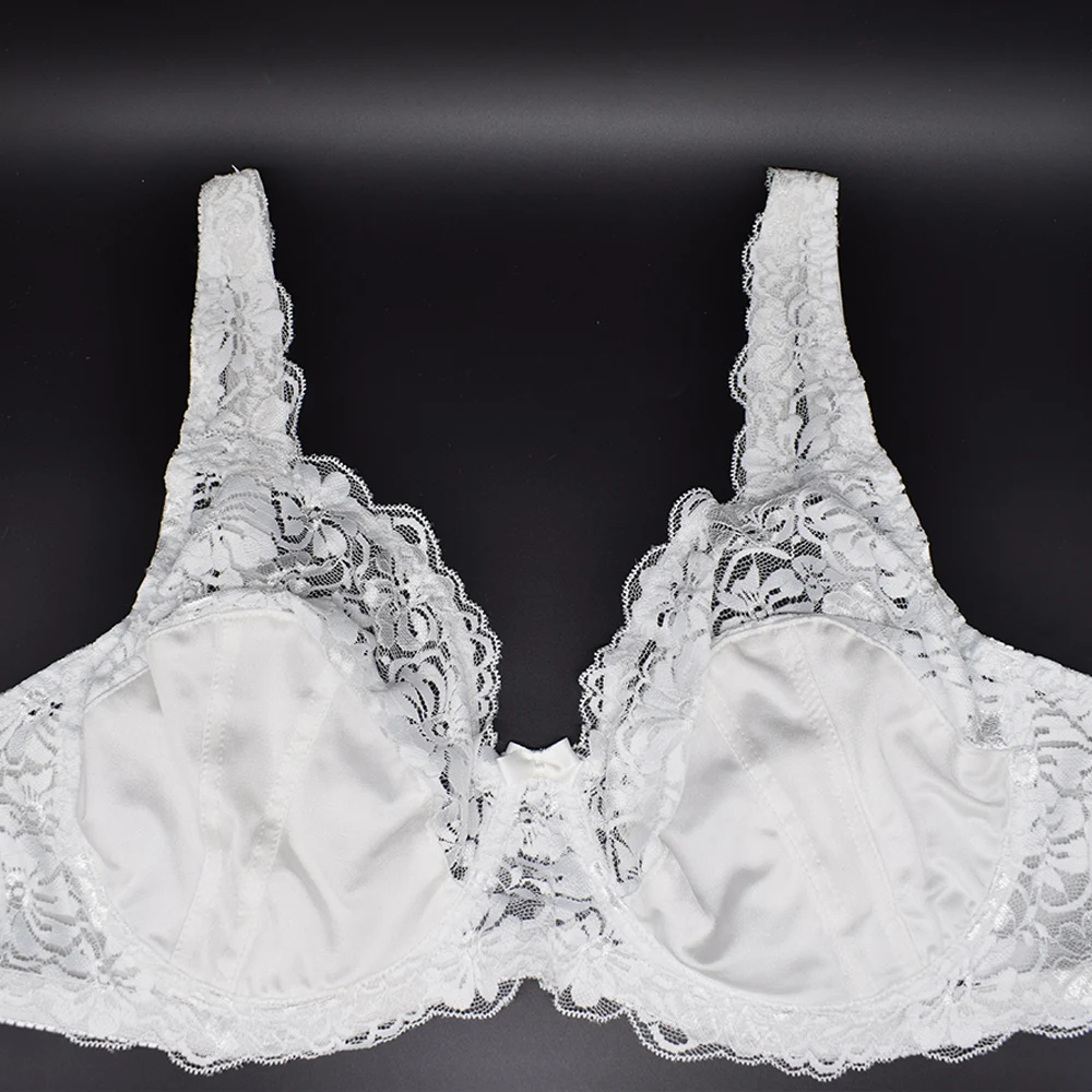 Embroidery Bras Underwear Women Plus Size Sexy Lingerie BH Top Full Bra Lace Brassiere 36 38 40 42 44 46 48 50 52 54 F G H I Cup