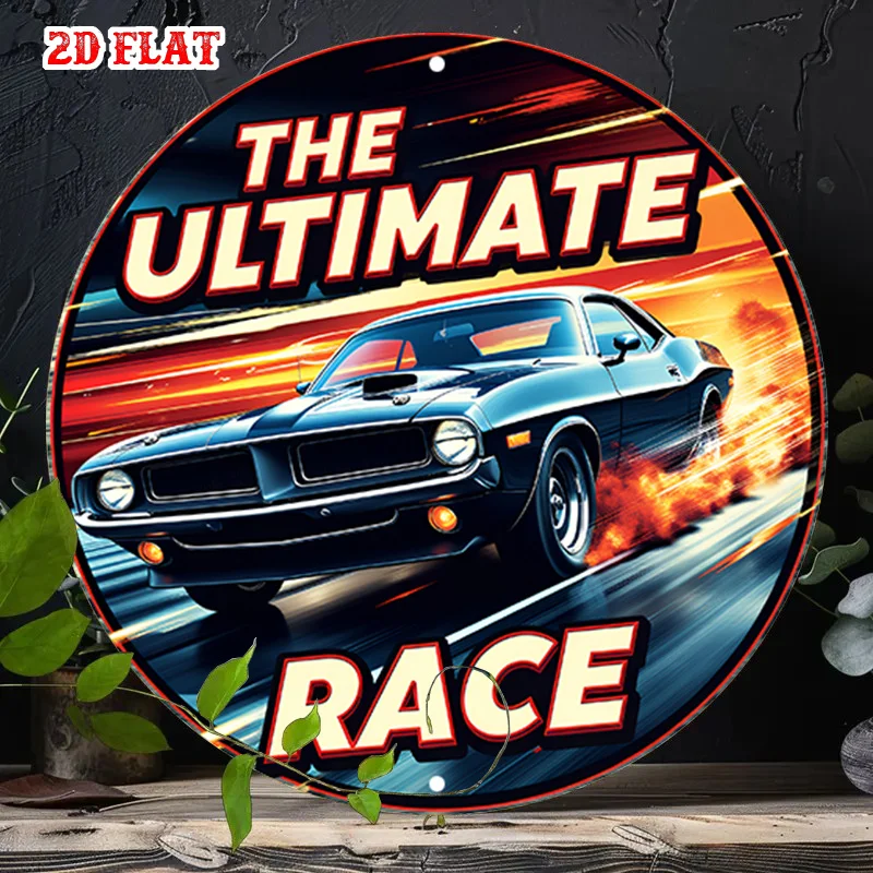 2D Flat 1pc Car Round Wall Decor,Race Aluminum Wall Art,Speed Round Wall Decor,Ultimate Durable Indoor/Outdoor Decor for Home,