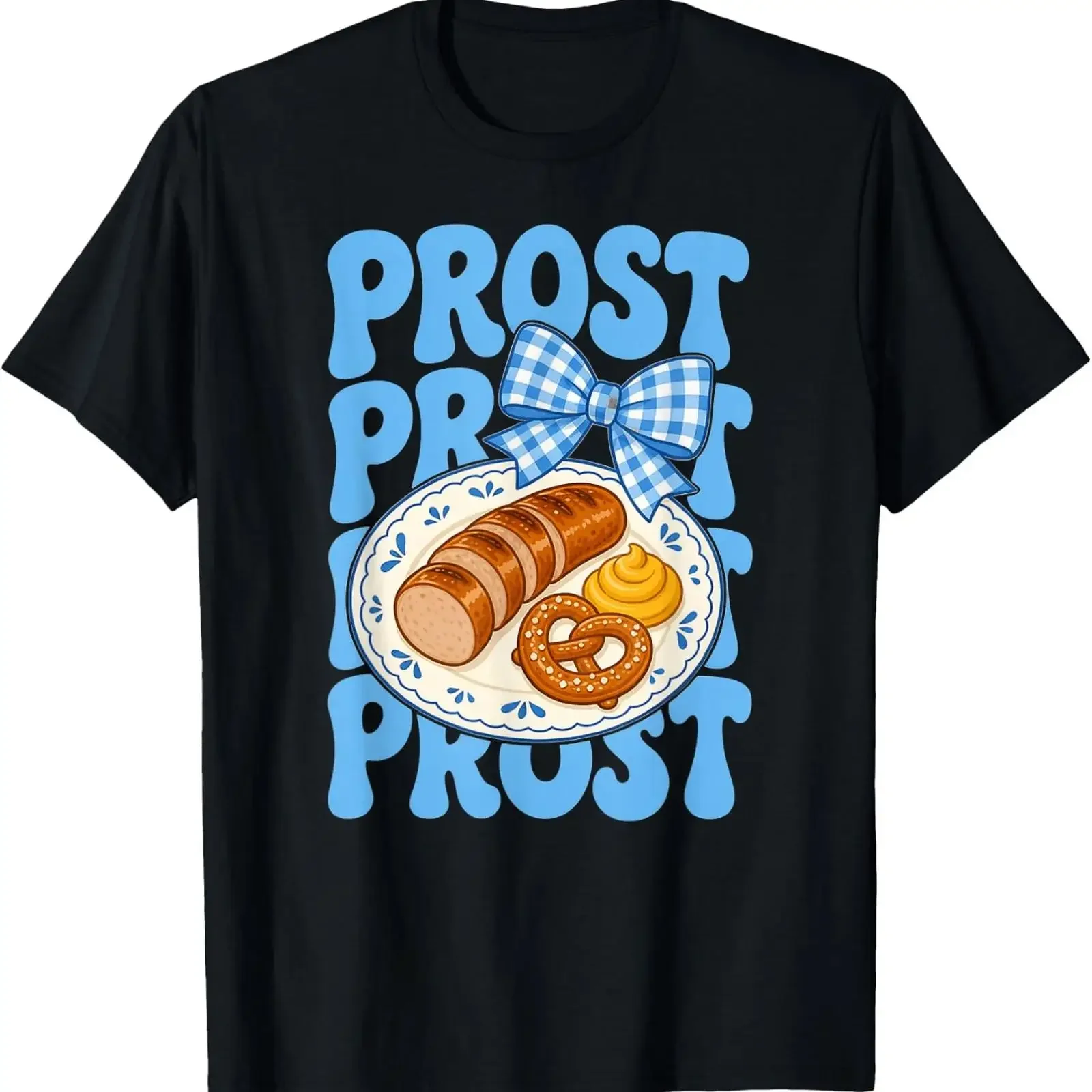 Prost Bavarian Pretzel Sausage Oktoberfest T Shirt vintage Washed Top For Everyday Wear streetwear Unisex Breathable