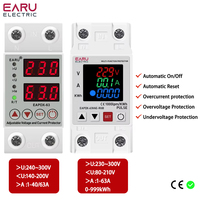 Dual Display 40A 63A 230V Din Rail Adjustable Digital Over Under Voltage Relay Over Current Protection kWh 220V