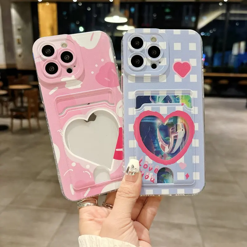 Checkered Heart Card Holder Soft Phone Case For Samsung Galaxy A02 A12 A22 A32 A52 A72 A11 A21 A31 A51 A71 A10 A20 A30 A50 Cover