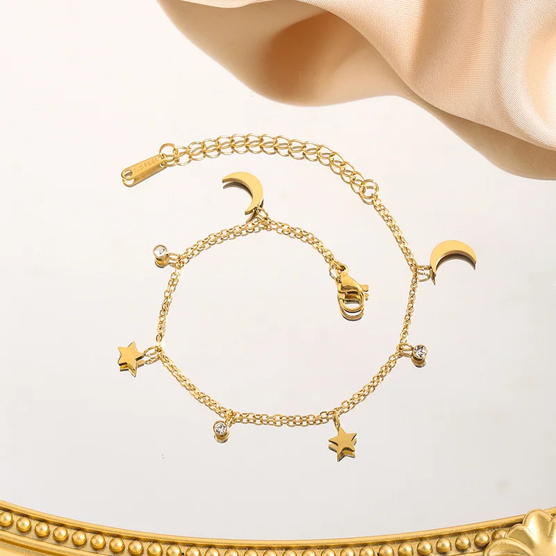 البوهيمي الزركون القمر ستار سحر سوار للنساء الفولاذ المقاوم للصدأ القمر ستار سلسلة سوار الأزياء والمجوهرات هدية عيد الحب #4