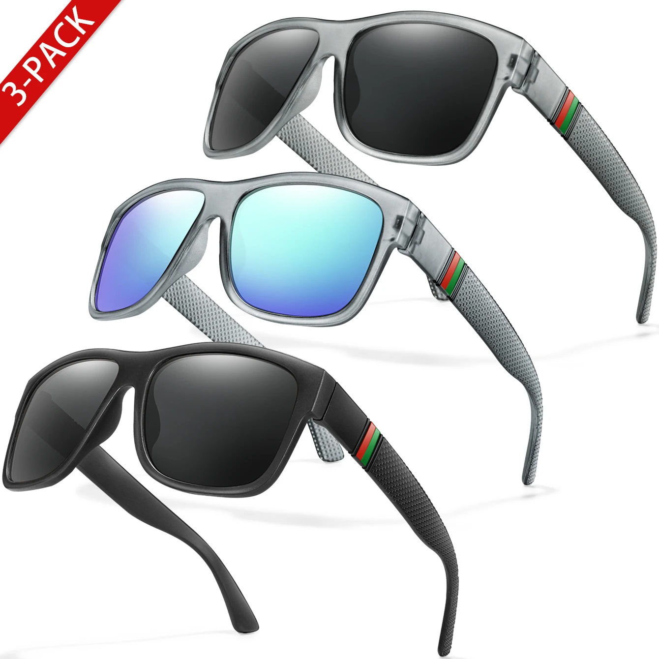 3 Paar polarisierte Herren-Sonnenbrille, quadratisch, für Damen, Outdoor, Radfahren, Laufen, Angeln, Vintage-Brille mit großem Rahmen, UV400