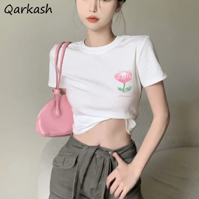 

Футболки с короткими рукавами, женские летние тонкие укороченные топы, простые базовые универсальные футболки с принтом, популярные милые девушки, колледж, шикарные, нежные, для отдыха