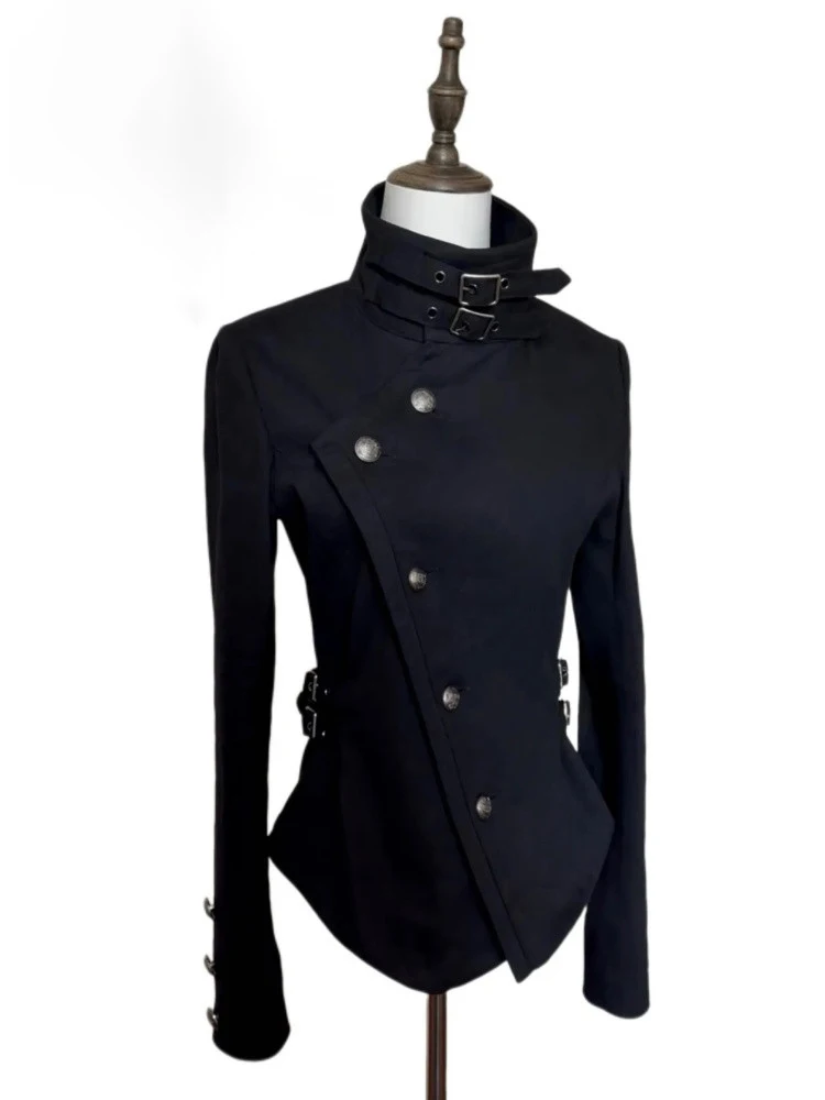 Dark Punk Style Women's Jacket Slim Fit Cultural Subgroup Design Lightweight Autumn Fashion Outerwear Short Sleeve Coat