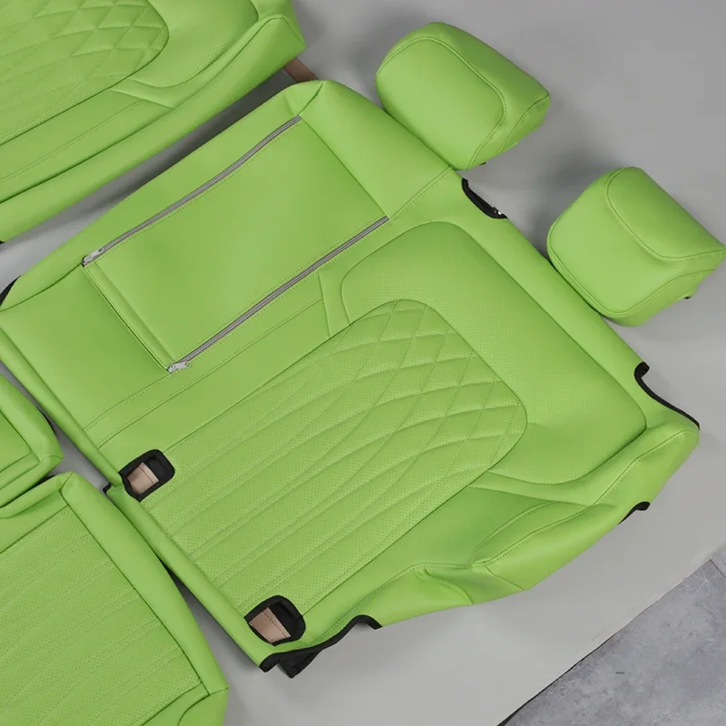 Wholesale Diamond Design Napa Leather Luxury Car Interior Seat Cover 5 Seats Apple Green Seat Cushion Cover