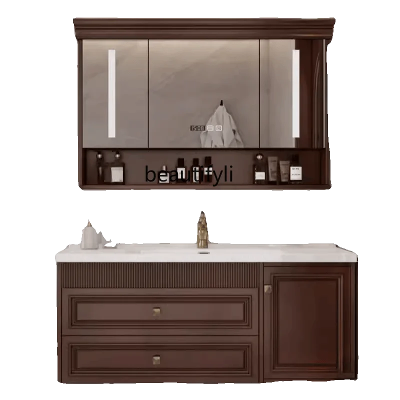 

American Oak Bathroom Cabinet Combination Solid Wood Bathroom Cabinet Smart Mirror Washstand