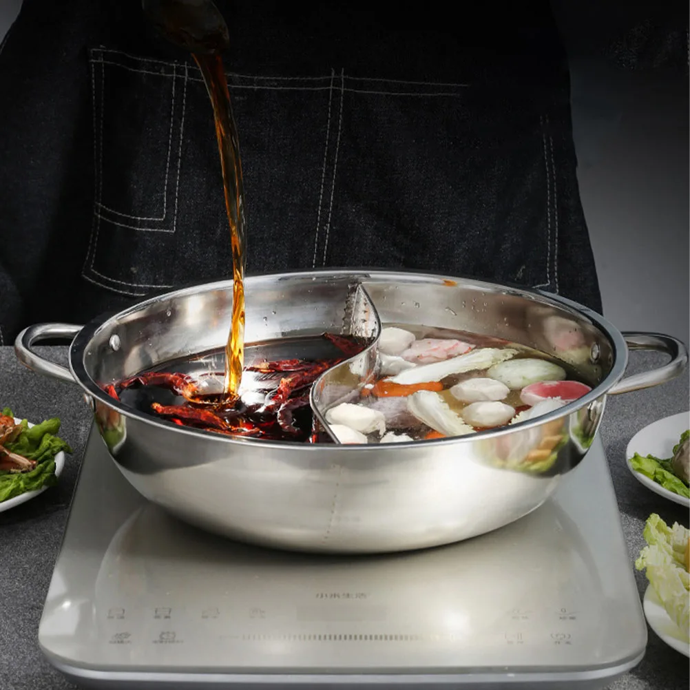 

Stainless Steel Double Flavor Hot Pot Divider Thickened Cooking Pot for Home Family Induction Gas Halogen Electric Stove Kitchen