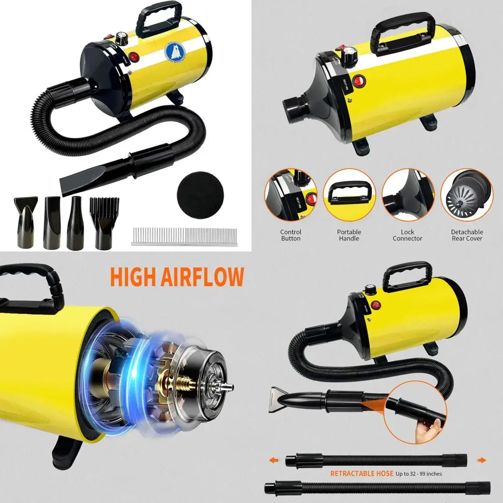 

Высокоскоростная сушилка для груминга собак с регулируемой температурой и 4 насадками для профессионального использования