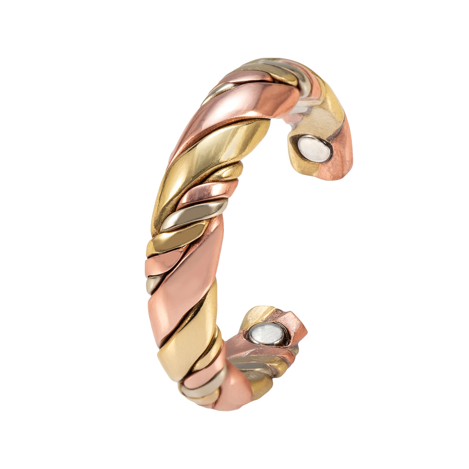 Wollet Tri Tone Braide Copper Rings for Women,Magnetic Ring with 3 Colors,99.9% Solid Pure Copper Ring with Adjustable Size,Gift