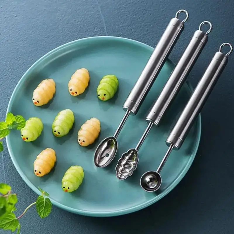 Cuchara para tallar frutas, de acero inoxidable, con forma de bola ondulada, herramientas para tallar y cavar, utensilios de cocina, fácil de limpiar, 1 unidad