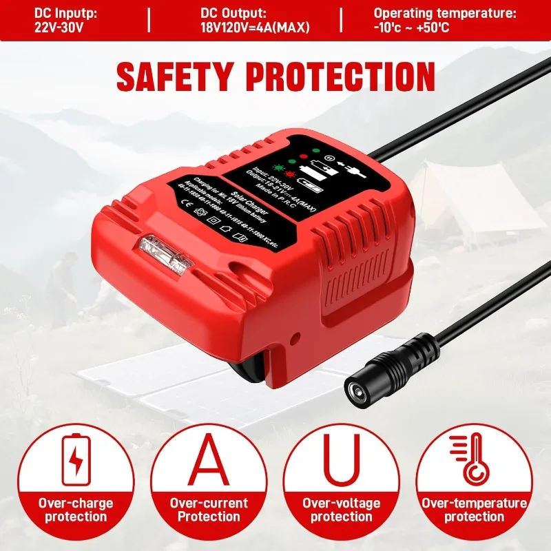 Solar Charger Charging Station Kit for Milwaukee 18V Battery Cordless Tool Battery Portable Charger for Travel and Outdoor Use