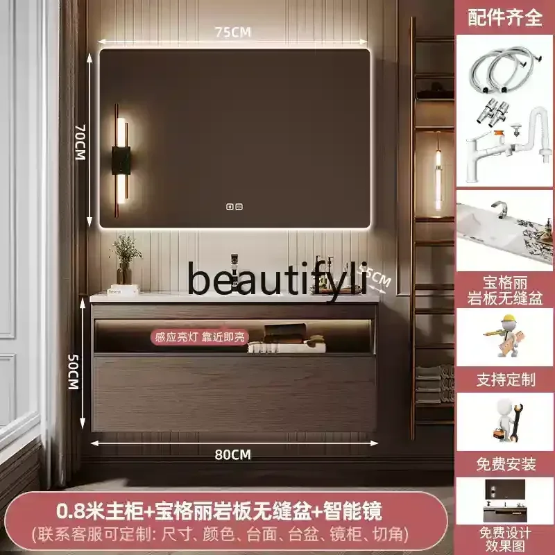 ss 25 luxury rock slab hot bending integrated basin bathroom cabinet combination solid wood bathroom washstand hand washbasin ca