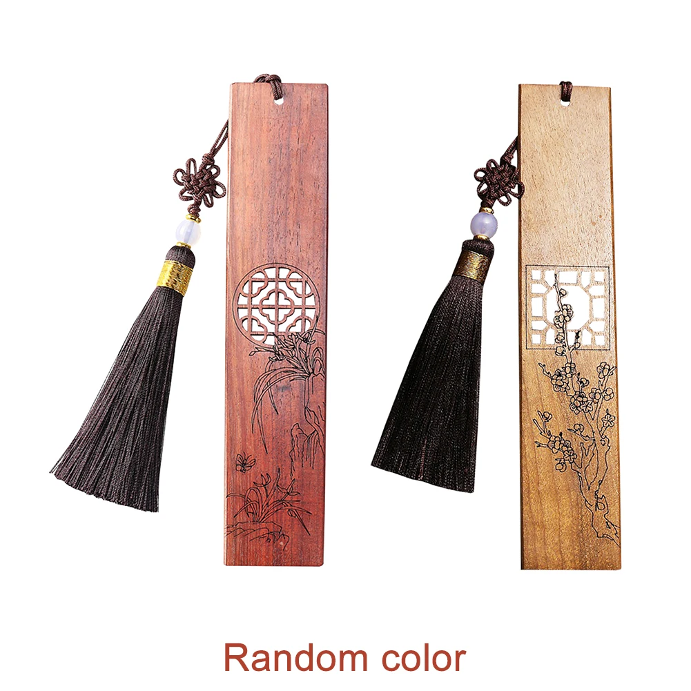 2pcs Crafts Men Women Natural With Tassel Rectangle Shape Smooth Surface Student Wood Bookmark Handmade Lightweight Retro Gifts