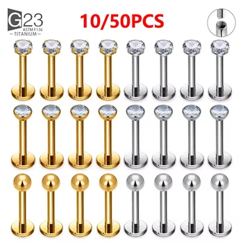 10Pc/50Pc G23 Ttianium Labret Ear Lip Stud Jewelry Square CZ Stone Cartilage Tragus…