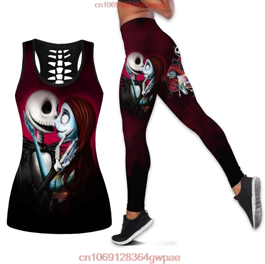 Jack Skellington and Sally Women's Hollow Vest + Leggings Yoga Suit Fitness Leggings Sports Suit Disney Tank Top Legging Outfit