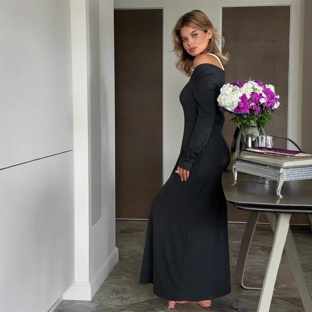 Odzież damska Sukienka damska 2026 Sukienka T-shirtowa dla kobiet Letnia sukienka z modalu Imitacja dwuczęściowej sukienki z wysokim stanem w kształcie litery A Długie sukienki