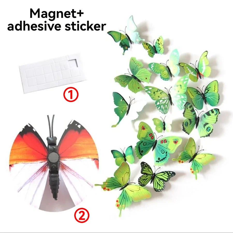 3D Simulated Butterfly 12 Pieces Wall Sticker with Glue Wedding Decoration Refrigerator Sticker Decoration Crafts Magnetic