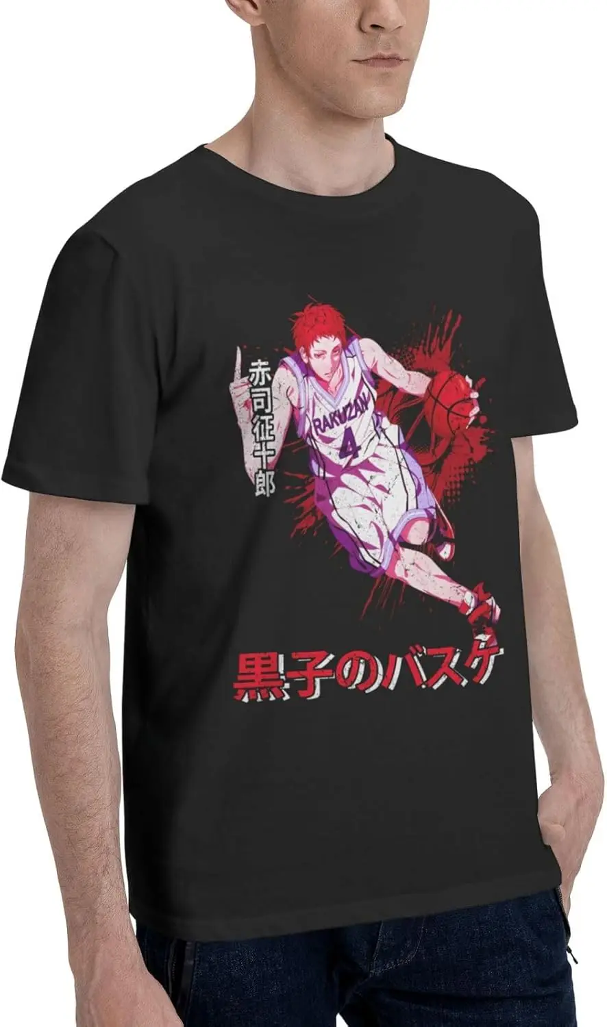 Anime T Shirts Kuroko's Basketball Men's Summer Cotton Tee Crew Neck Short Sleeve Clothes Black