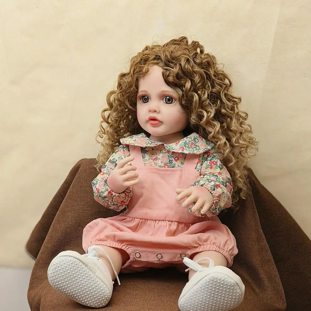 55cm Reborn Baby Toddler Princess Full Body Soft Silicone Dolls Flexible Soft Touch Curly Hair Fashion Girl Doll Gift Toy